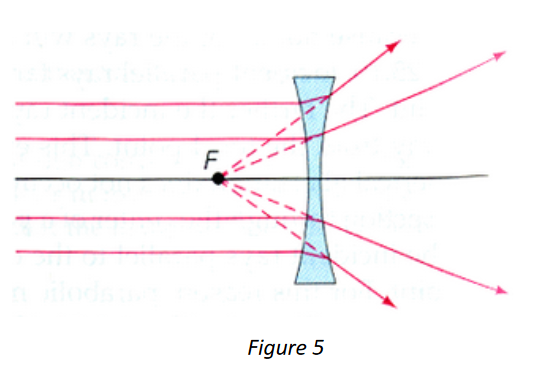 Parallel rays appear to emerge from the focal point of a diverging lens